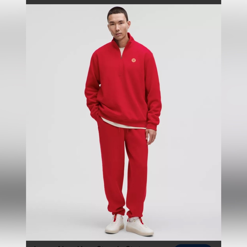 Lululemon Lunar New Year Men's Red Quarter-Zip Sweatshirt & Pants set size XL